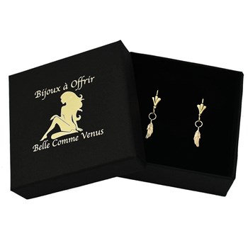 Gold-plated 750 3 microns dangling feather sleeper earrings