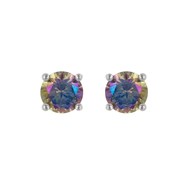 Boucles d'oreille solitaire argent rhodié pierre synthétique multicolore