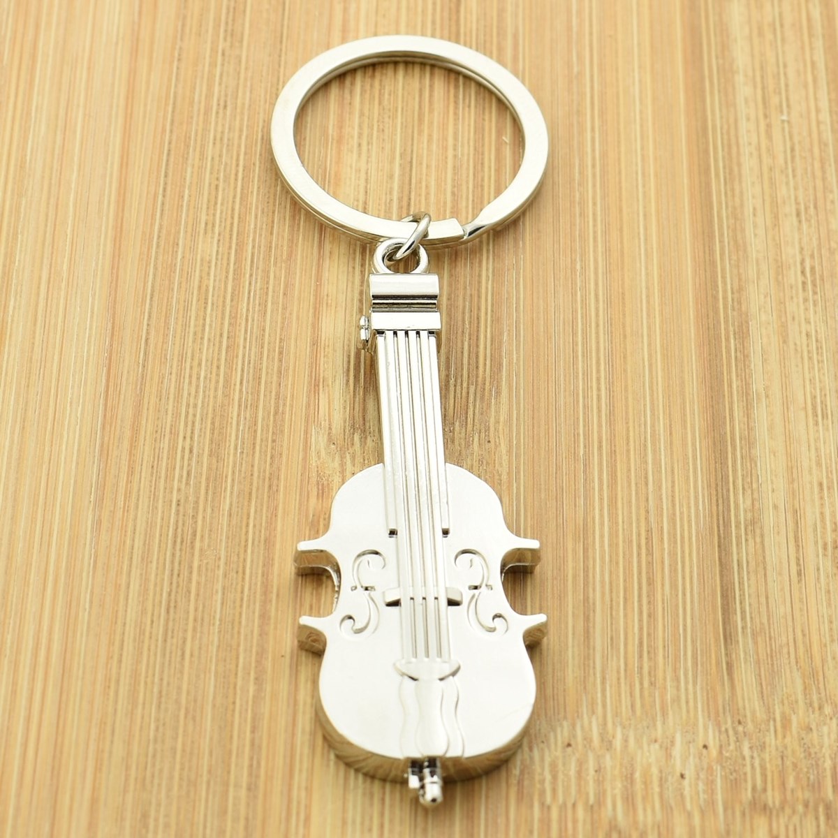 Porte-clés violon instrument de musique classique argenté - vue 3