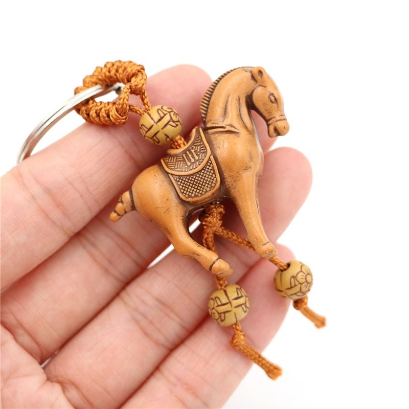 Porte-clés cheval sculpté perle fleur vintage - vue 3