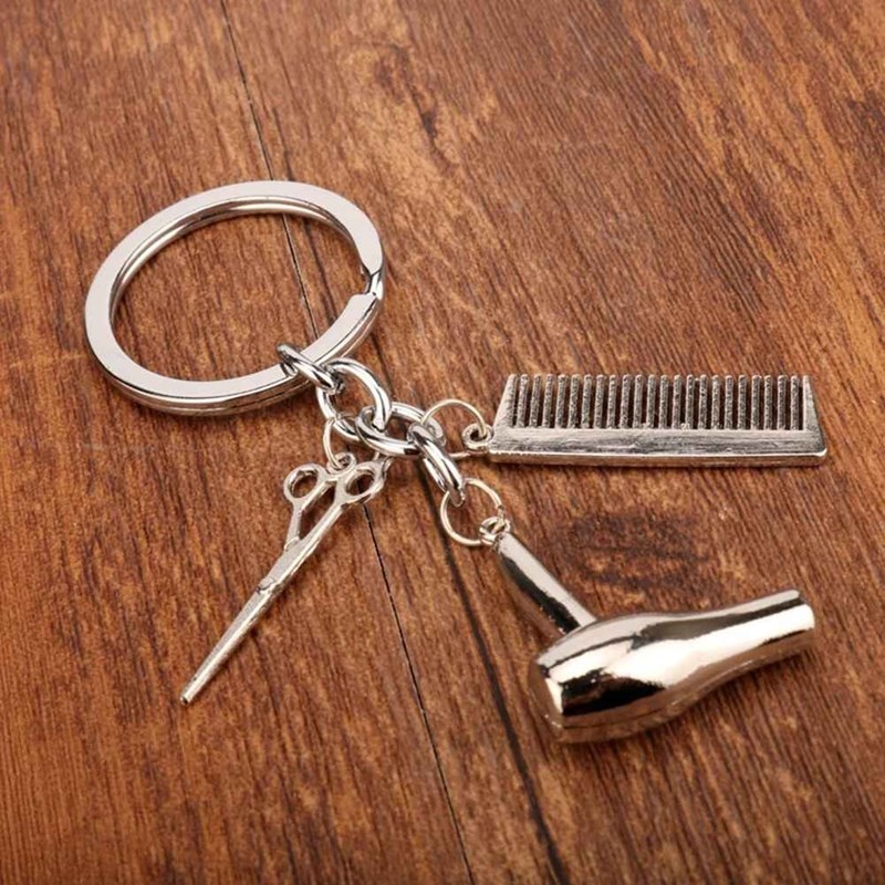 Porte-clés thème coiffure peigne, sèche-cheveux et ciseaux - vue 3