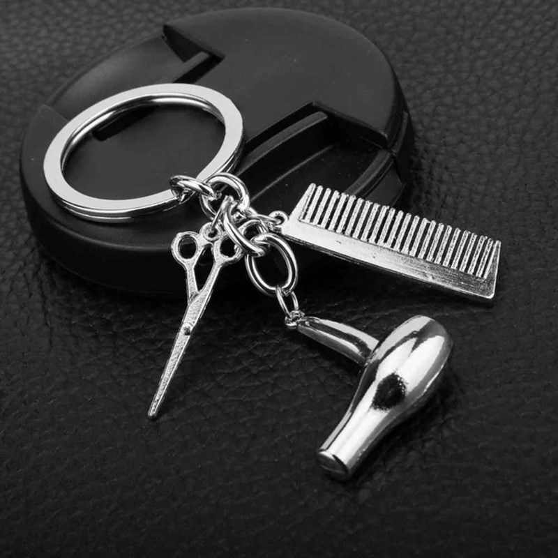 Porte-clés thème coiffure peigne, sèche-cheveux et ciseaux - vue 4