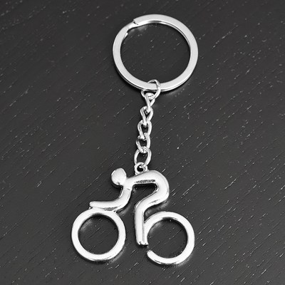Porte clef gravé texte avec cycliste – Porte-clés argenté en métal