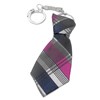 Porte-clés cravate en tissu style écossais noir blanc gris et fushia argenté - vue V1