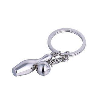 Zilveren bowlingpin en bal sleutelhanger