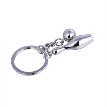 Zilveren bowlingpin en bal sleutelhanger