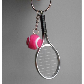 Zilver roze tennisbal en nylon koord racket sleutelhanger