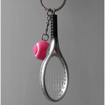 Zilver roze tennisbal en nylon koord racket sleutelhanger