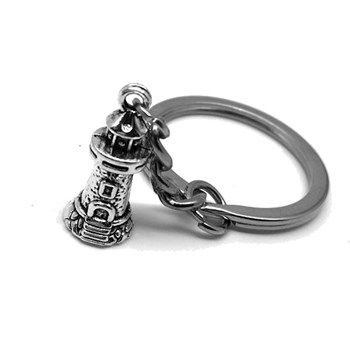 Kleine zilveren vuurtoren sleutelhanger