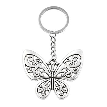 Porte-clés papillon ajouré argenté