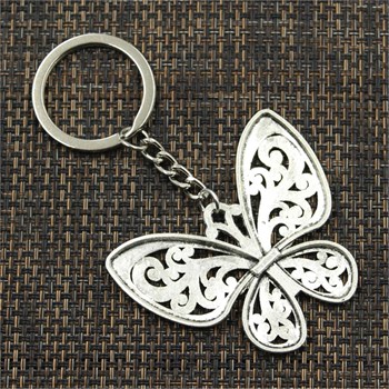 Porte-clés papillon ajouré argenté