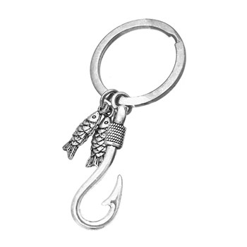 Zilveren vishaak visser sleutelhanger