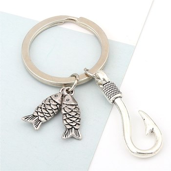 Zilveren vishaak visser sleutelhanger