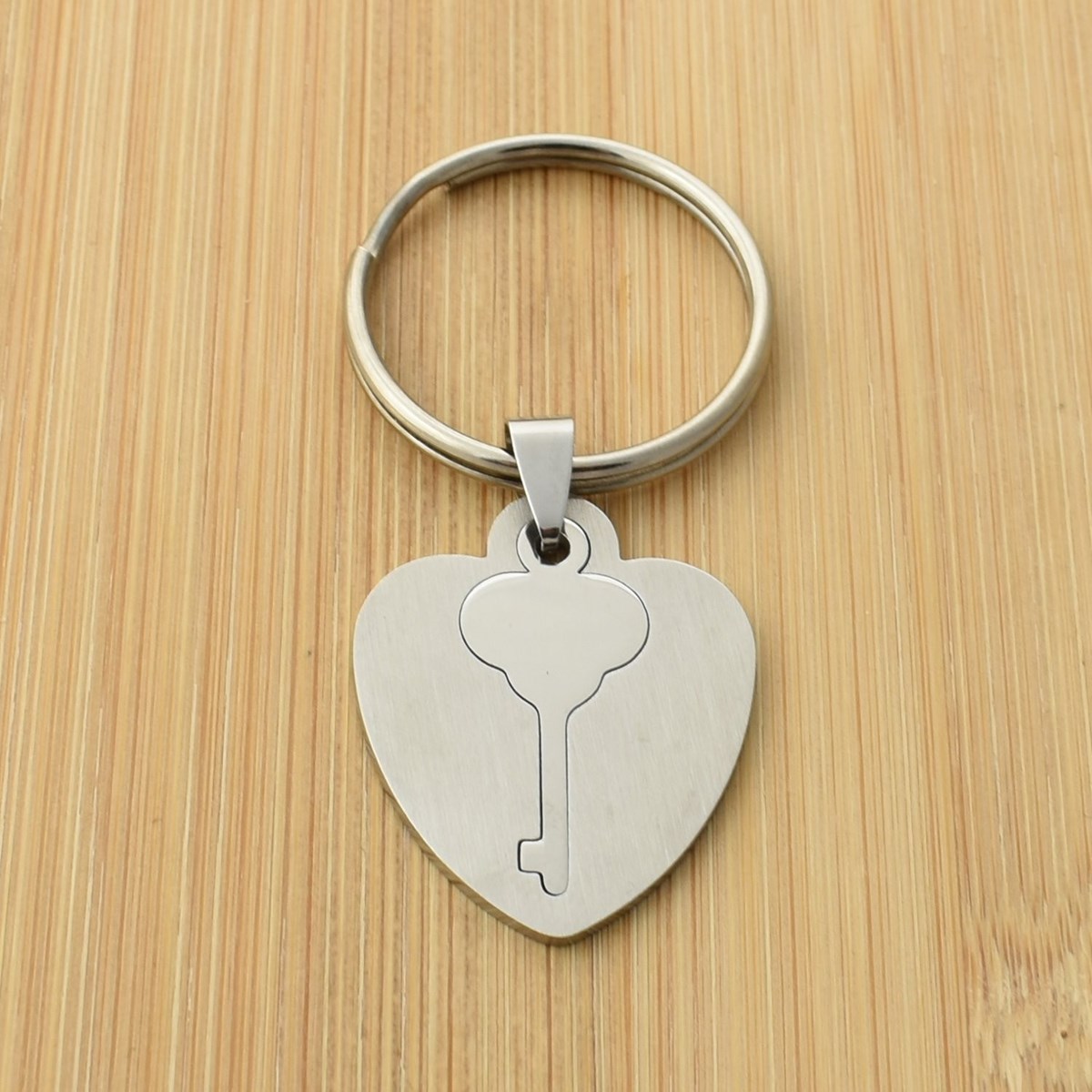 Porte-clés coeur clé plaque amovible acier inoxydable - vue 2