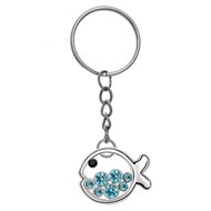 Porte-clés poisson argenté strass bleu turquoise