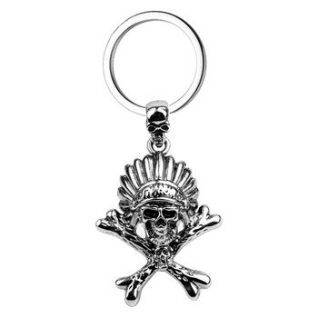 Zilveren indianen hoofdtooi schedel en gekruiste botten sleutelhanger