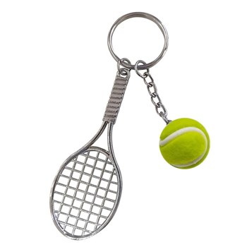 Zilveren sleutelhanger met tennisracket en bal