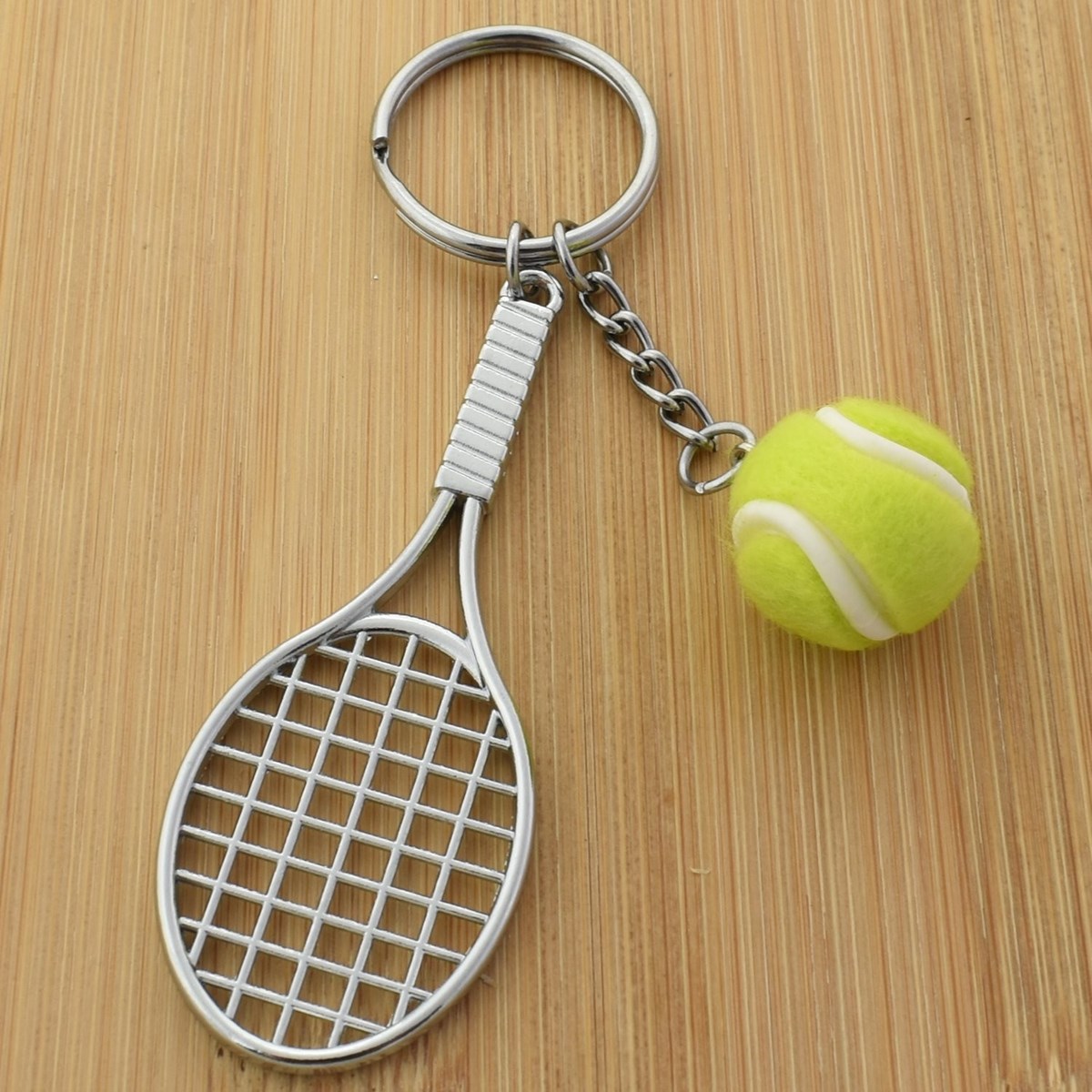 Porte-clés raquette de tennis argentée et sa balle - vue 2