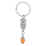 Porte-clés hibou argenté et perle à facettes orange