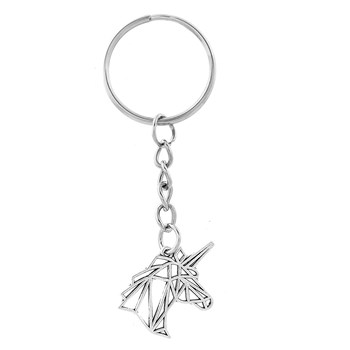 Porte-clés licorne en origami animal mystique argenté