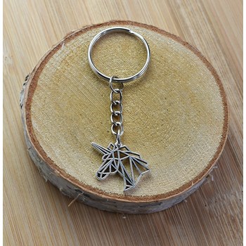 Porte-clés licorne en origami animal mystique argenté