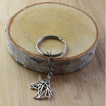 Porte-clés licorne en origami animal mystique argenté