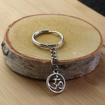 Aum Om sleutelhanger, zilveren hindoeïstisch spiritueel symbool