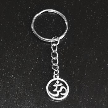 Aum Om sleutelhanger, zilveren hindoeïstisch spiritueel symbool