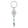 Porte-clés losange filigrane perle à facette bleue et plume pendante argenté - vue V1