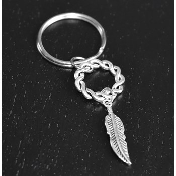 Zilveren lauwerkrans en veer hanger sleutelhanger