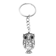 Porte-clés hibou articulé arbre fleur ciselé argenté