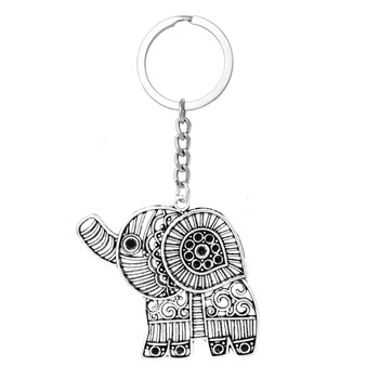 Verzilverde opengewerkte olifant sleutelhanger