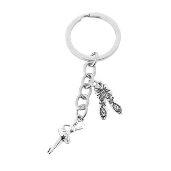 Zilveren ster danseres en dansschoen sleutelhanger