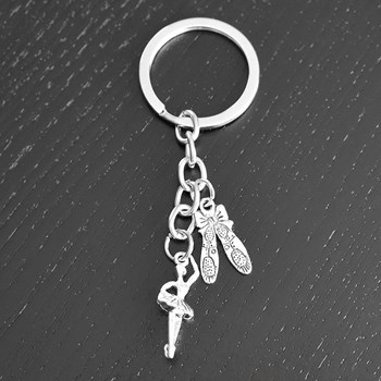 Zilveren ster danseres en dansschoen sleutelhanger