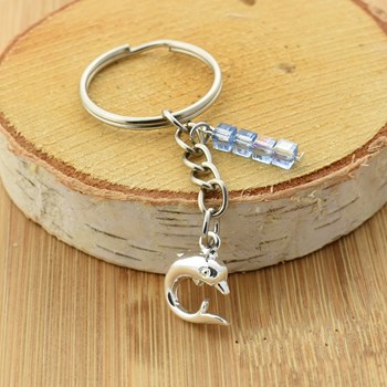 Zilveren dolfijn en blauwe blokjes sleutelhanger