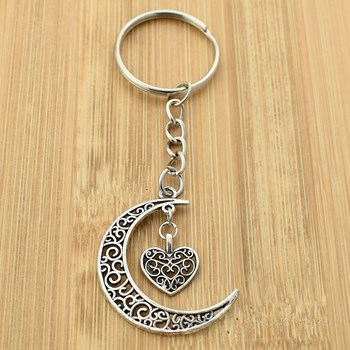 Zilveren maan en hart sleutelhanger