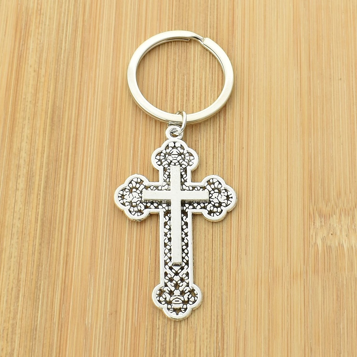Porte-clés croix chrétienne tréflée argenté - vue 2