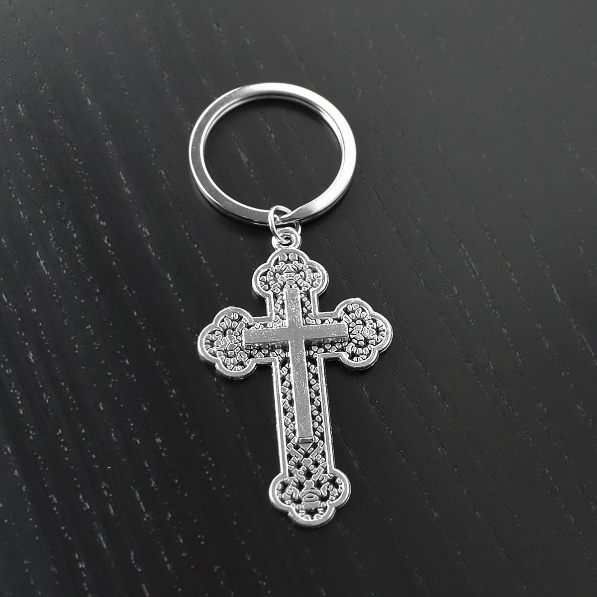 Porte-clés croix chrétienne tréflée argenté - vue 4
