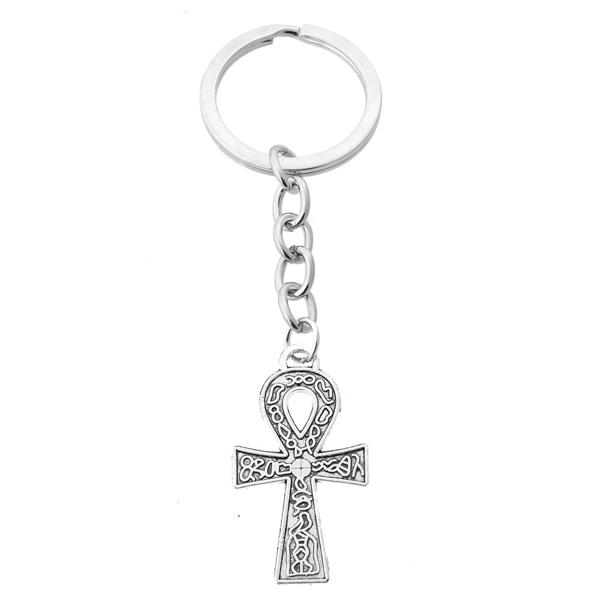 Porte-clés croix ânkh ansée symboles égyptiens argenté