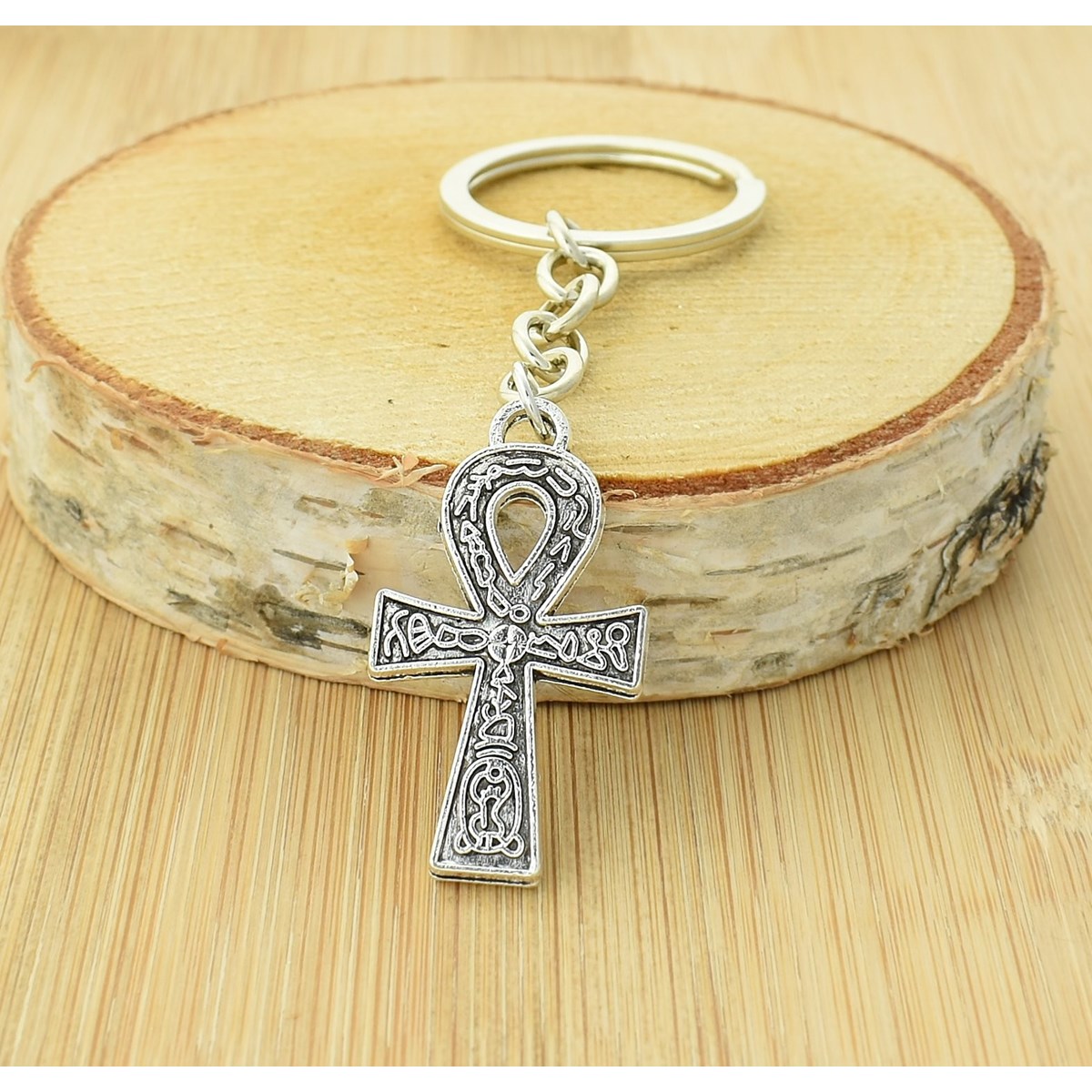 Porte-clés croix ânkh ansée symboles égyptiens argenté - vue 3