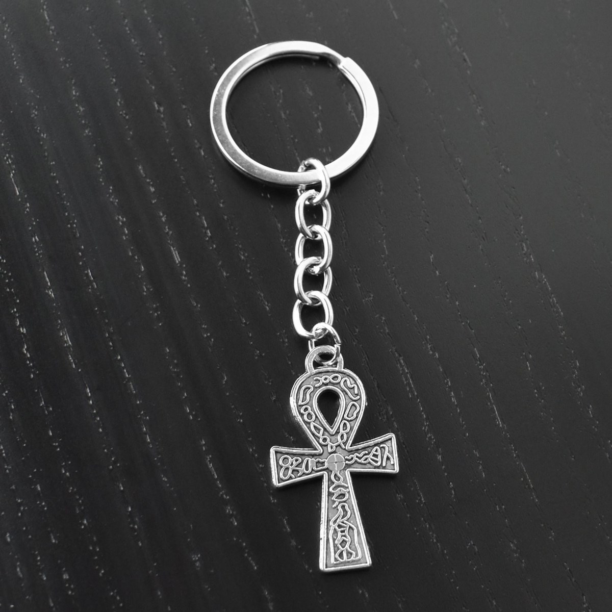 Porte-clés croix ânkh ansée symboles égyptiens argenté - vue 4