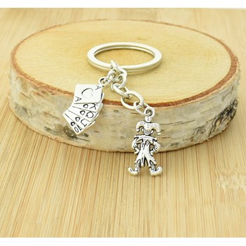 Joker sleutelhanger met zilveren kaartspel