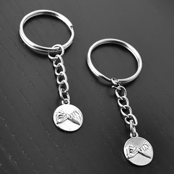 Zilveren pink belofte sleutelhanger, set van 2