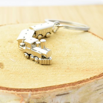 Zilveren locomotief trein sleutelhanger