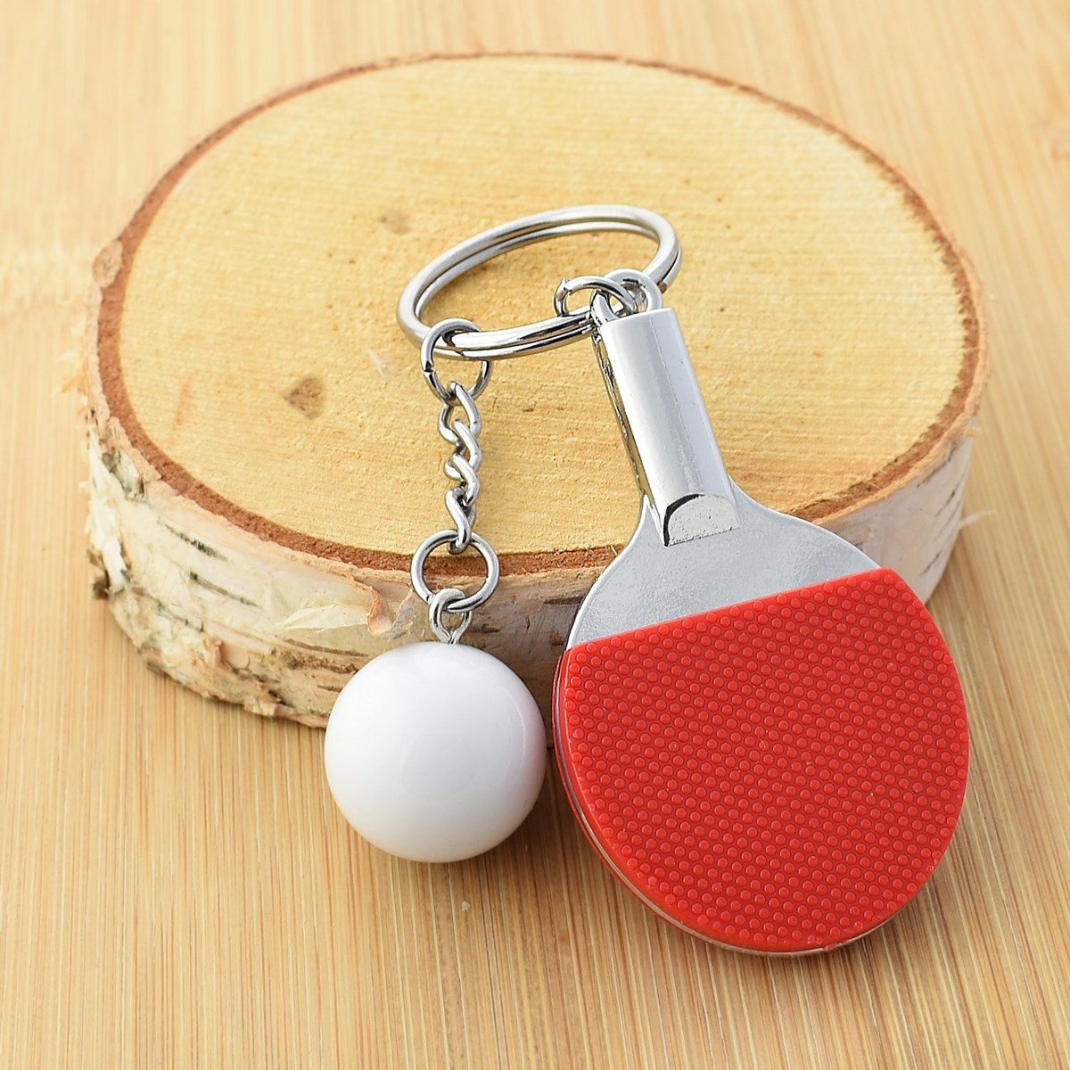 Porte-clés raquette de ping-pong tennis de table argenté - vue 3