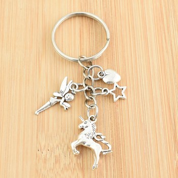Porte-clés licorne étoile fée coeur argenté