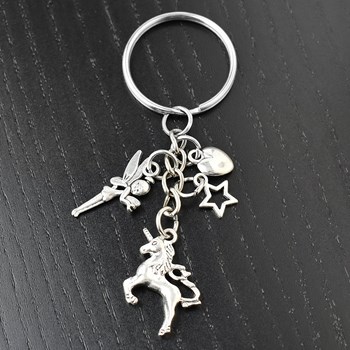 Porte-clés licorne étoile fée coeur argenté
