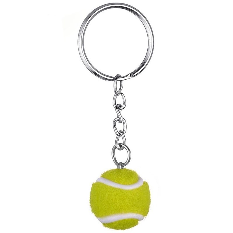 Porte-clés balle de tennis couleur vert et blanc argenté