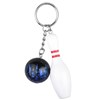 Porte-clés quille blanche et rouge, boule de bowling aux reflets bleutés argenté - vue V1