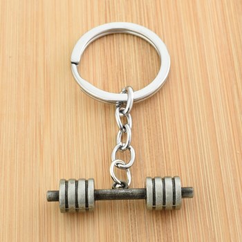 Porte-clés haltère musculation argenté